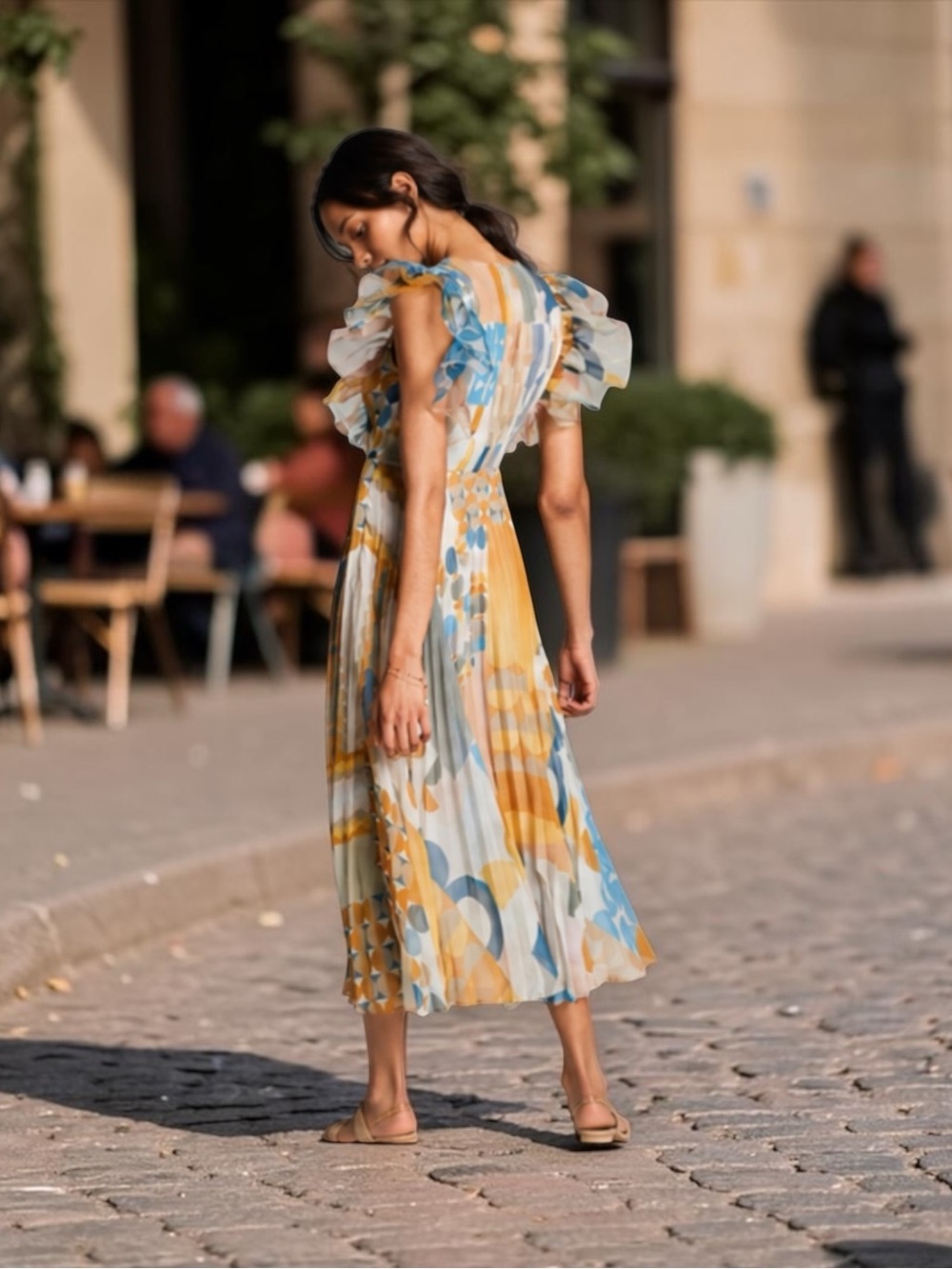 Pankaj & Nidhi Norma Pleated Maxi Dress Anthropologie Ruffle Sleeve - SM